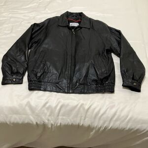 NAPA Brake Chassis Leather Motorcycle Bomber Jacket Mens Size L Black w Liner